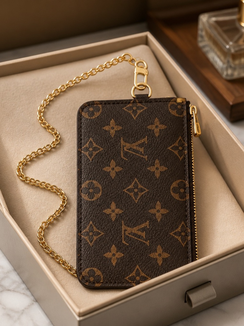 Louis Vuitton Brown Monogram Chain Wristlet - 4x7